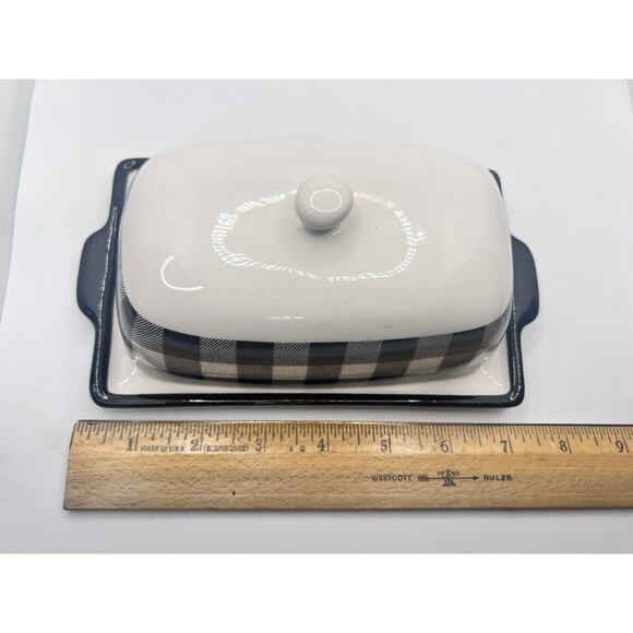 Hobby Lobby Black White Buffalo Checkered Butter Dish Lid Tray Ceramic - Picture 12 of 12